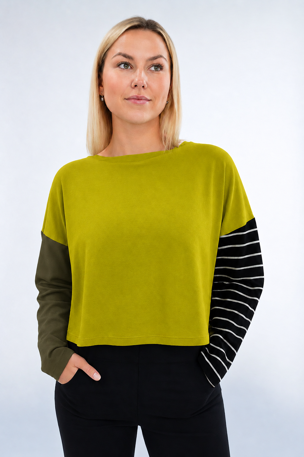 Pima Cotton Mixed Media Mini Luxury Boxy T-Shirt - Guacamole - PLANET by Lauren G - Flyclothing LLC