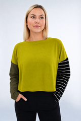 Pima Cotton Mixed Media Mini Luxury Boxy T-Shirt - Guacamole - PLANET by Lauren G - Flyclothing LLC