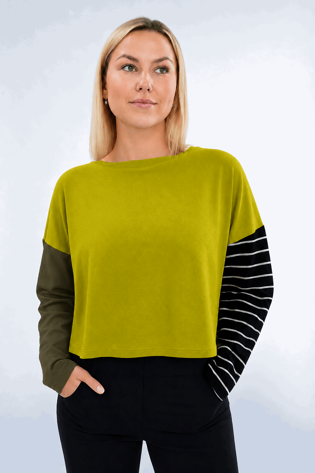 Pima Cotton Mixed Media Mini Luxury Boxy T-Shirt - Guacamole - PLANET by Lauren G - Flyclothing LLC