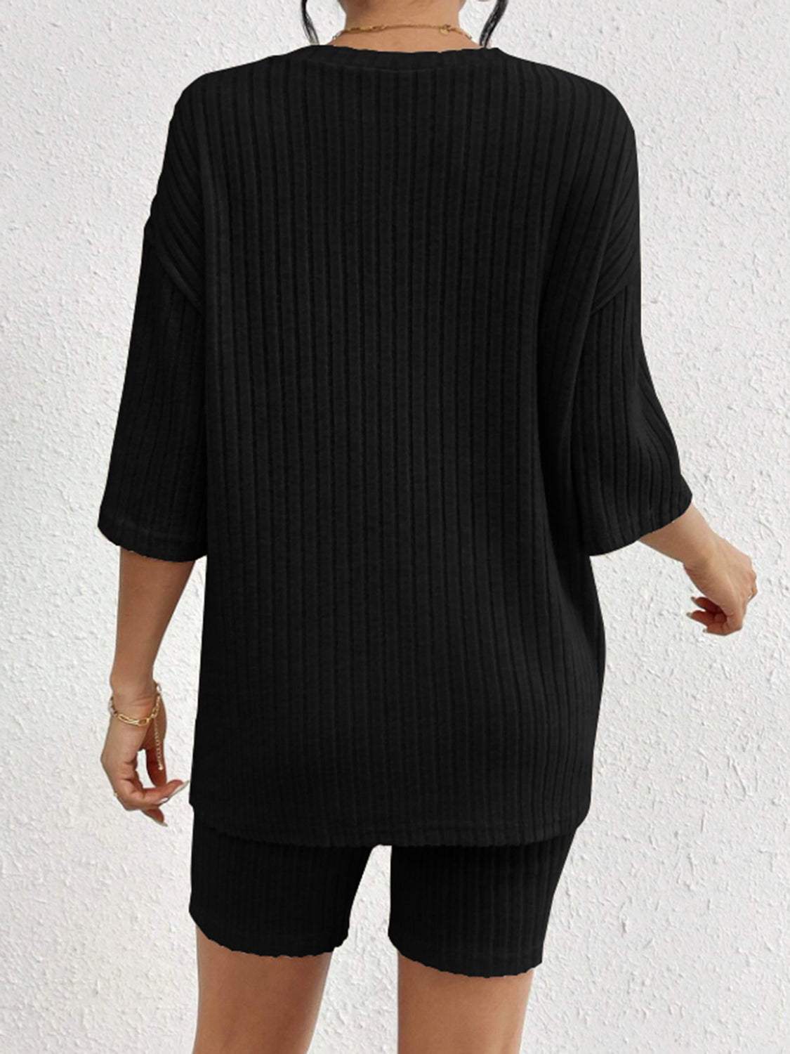 Ribbed Round Neck Top and Shorts Set - Trendsi - Flyclothing LLC