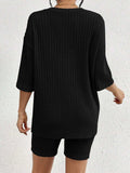 Ribbed Round Neck Top and Shorts Set - Trendsi - Flyclothing LLC