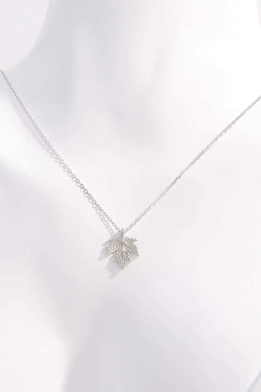 925 Sterling Silver Zircon Maple Leaf Necklace - Trendsi - Flyclothing LLC