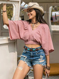 Textured V-Neck Crop Top - Trendsi - Flyclothing LLC