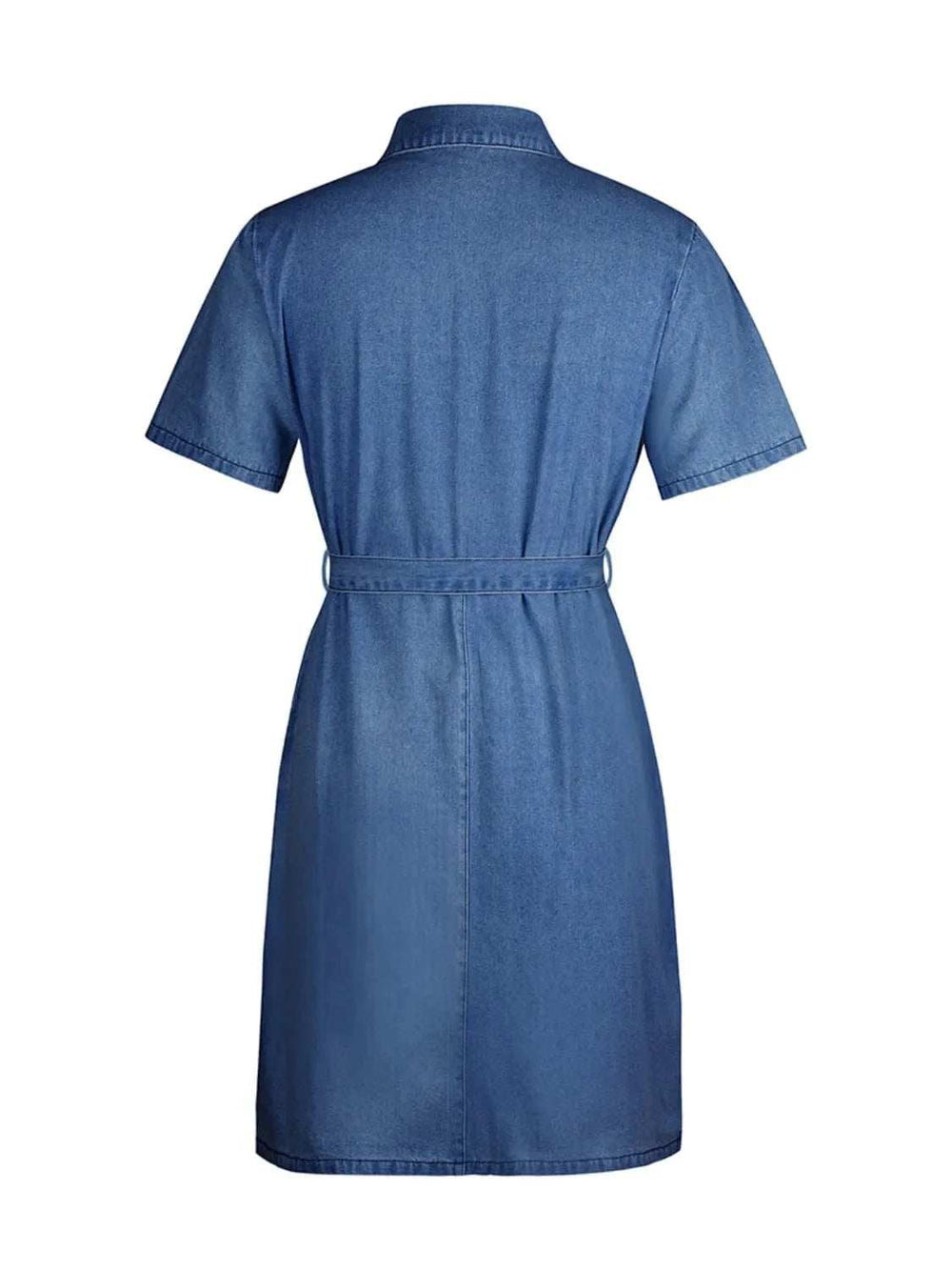 Full Size Zip Front Short Sleeve Denim Dress Plus Size - Trendsi - Flyclothing LLC