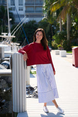 Cotton Gaucho Pants - Nautical Stripe - PLANET by Lauren G - Flyclothing LLC