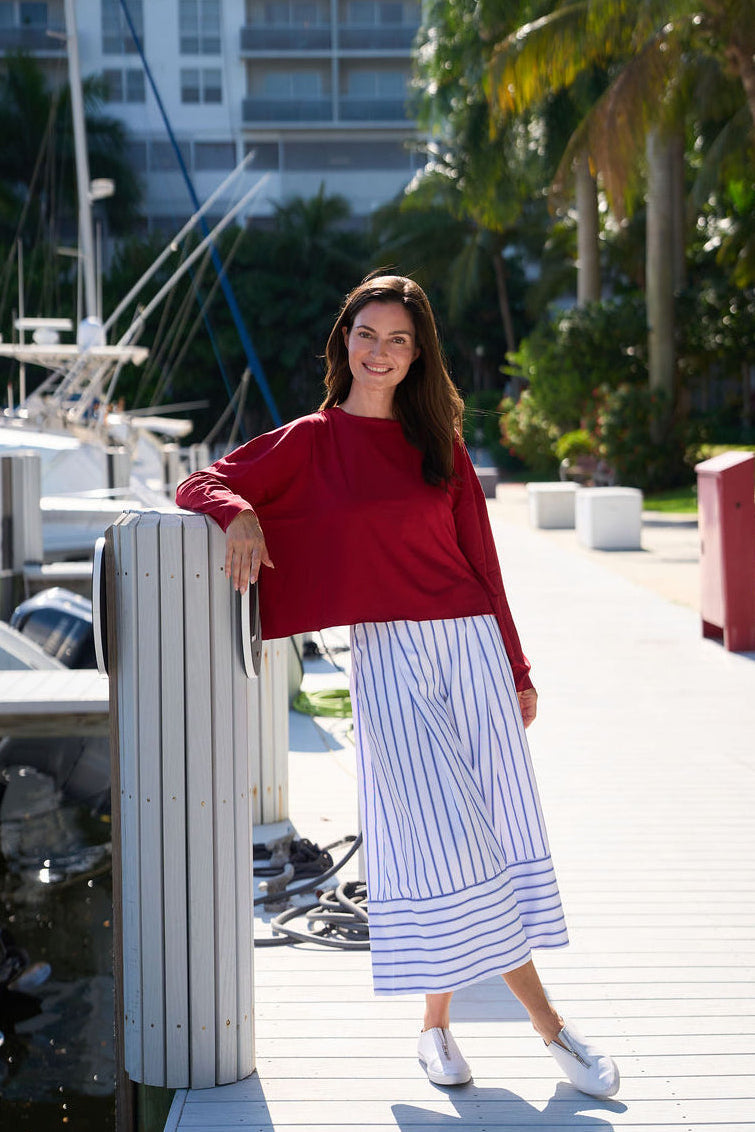 Cotton Gaucho Pants - Nautical Stripe - PLANET by Lauren G - Flyclothing LLC