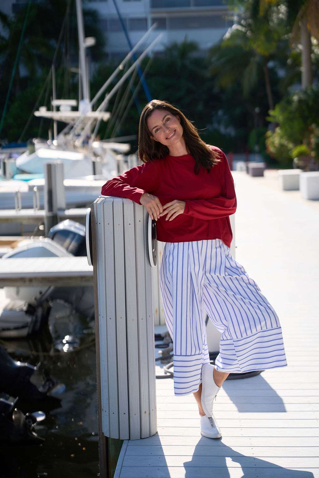 Cotton Gaucho Pants - Nautical Stripe - PLANET by Lauren G - Flyclothing LLC