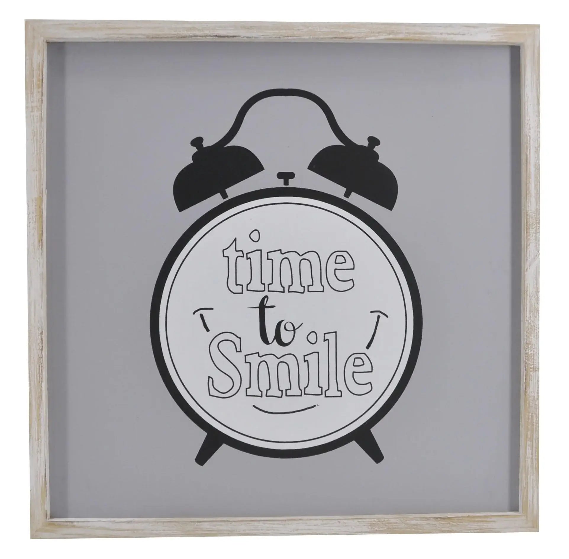16" X 16" Gray And White Time to Smile Wood Square Wall Decor - Homeroots - Flyclothing LLC