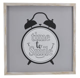 16" X 16" Gray And White Time to Smile Wood Square Wall Decor - Homeroots - Flyclothing LLC