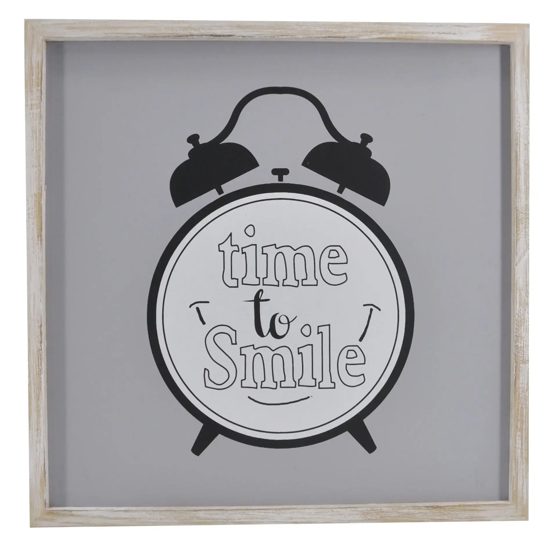 16" X 16" Gray And White Time to Smile Wood Square Wall Decor - Homeroots - Flyclothing LLC