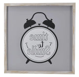 16" X 16" Gray And White Time to Smile Wood Square Wall Decor - Homeroots - Flyclothing LLC