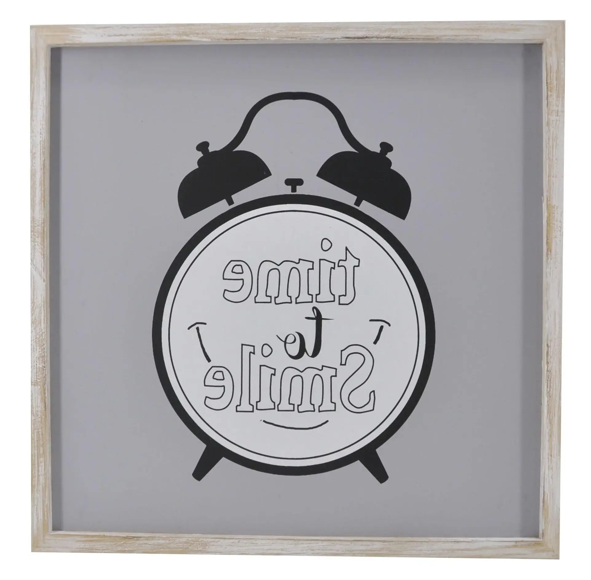 16" X 16" Gray And White Time to Smile Wood Square Wall Decor - Homeroots - Flyclothing LLC