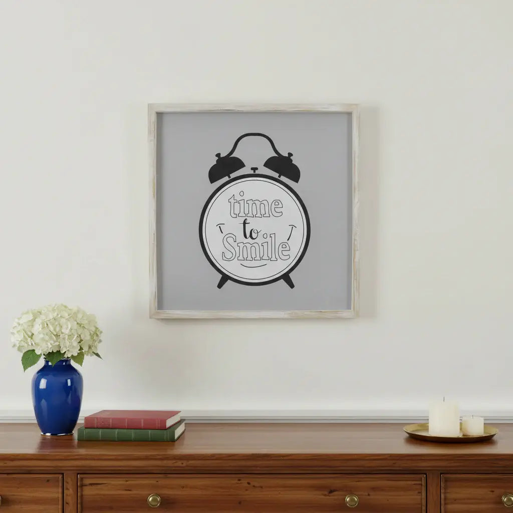 16" X 16" Gray And White Time to Smile Wood Square Wall Decor - Homeroots - Flyclothing LLC
