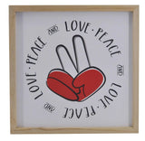 12" X 12" White Red And Black Love Peace Wood Square Wall Decor - Homeroots - Flyclothing LLC
