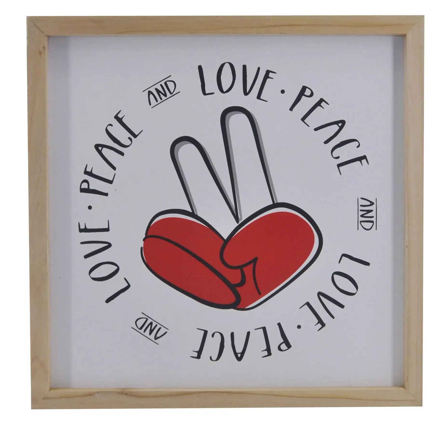12" X 12" White Red And Black Love Peace Wood Square Wall Decor - Homeroots - Flyclothing LLC