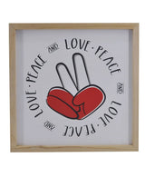 12" X 12" White Red And Black Love Peace Wood Square Wall Decor - Homeroots - Flyclothing LLC