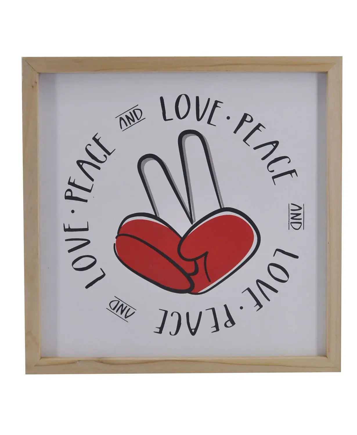12" X 12" White Red And Black Love Peace Wood Square Wall Decor - Homeroots - Flyclothing LLC