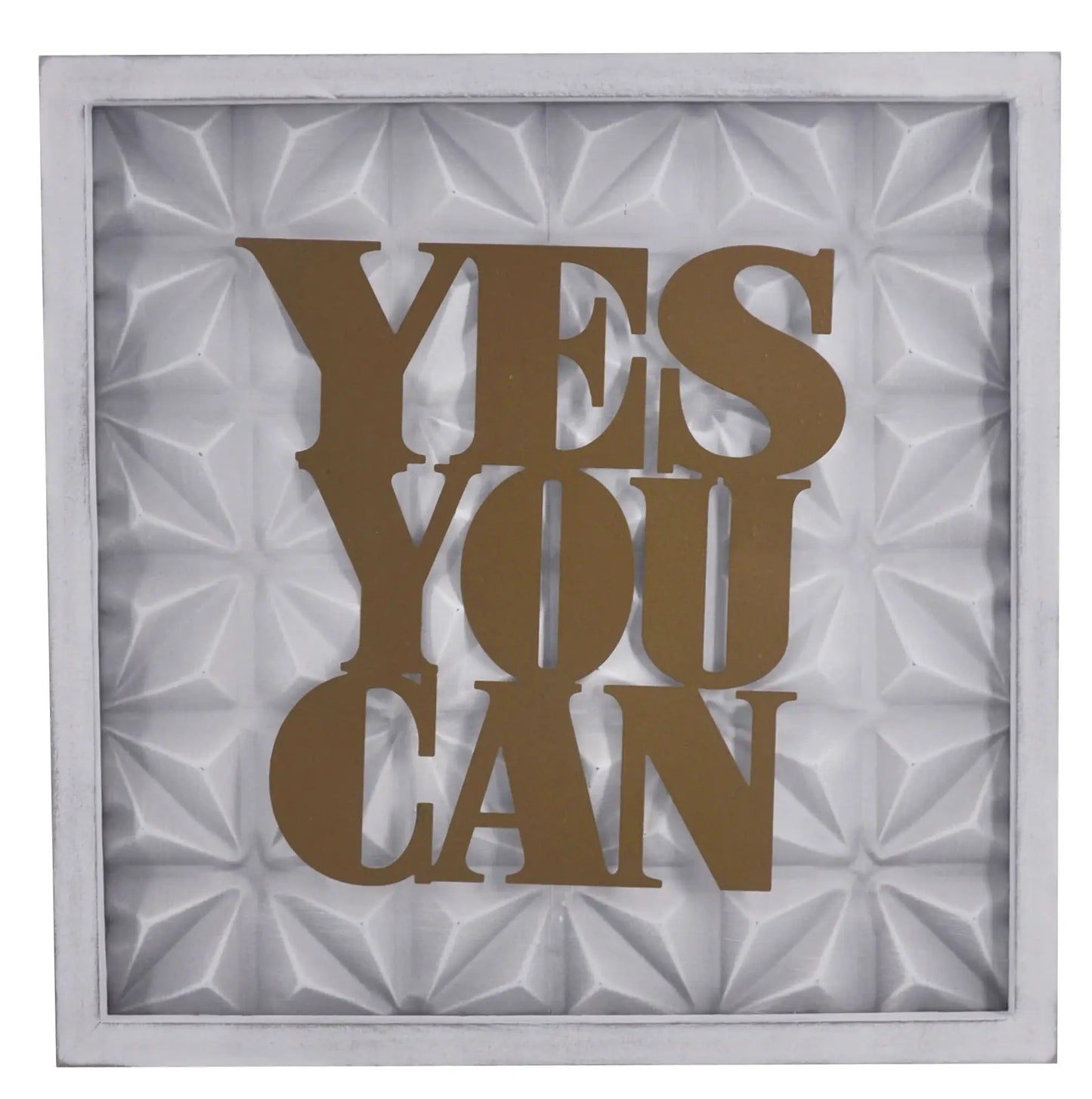 14" X 14" Antiqued Brass And White Yes You Can Metal And Wood Square Wall Decor - Homeroots - Flyclothing LLC