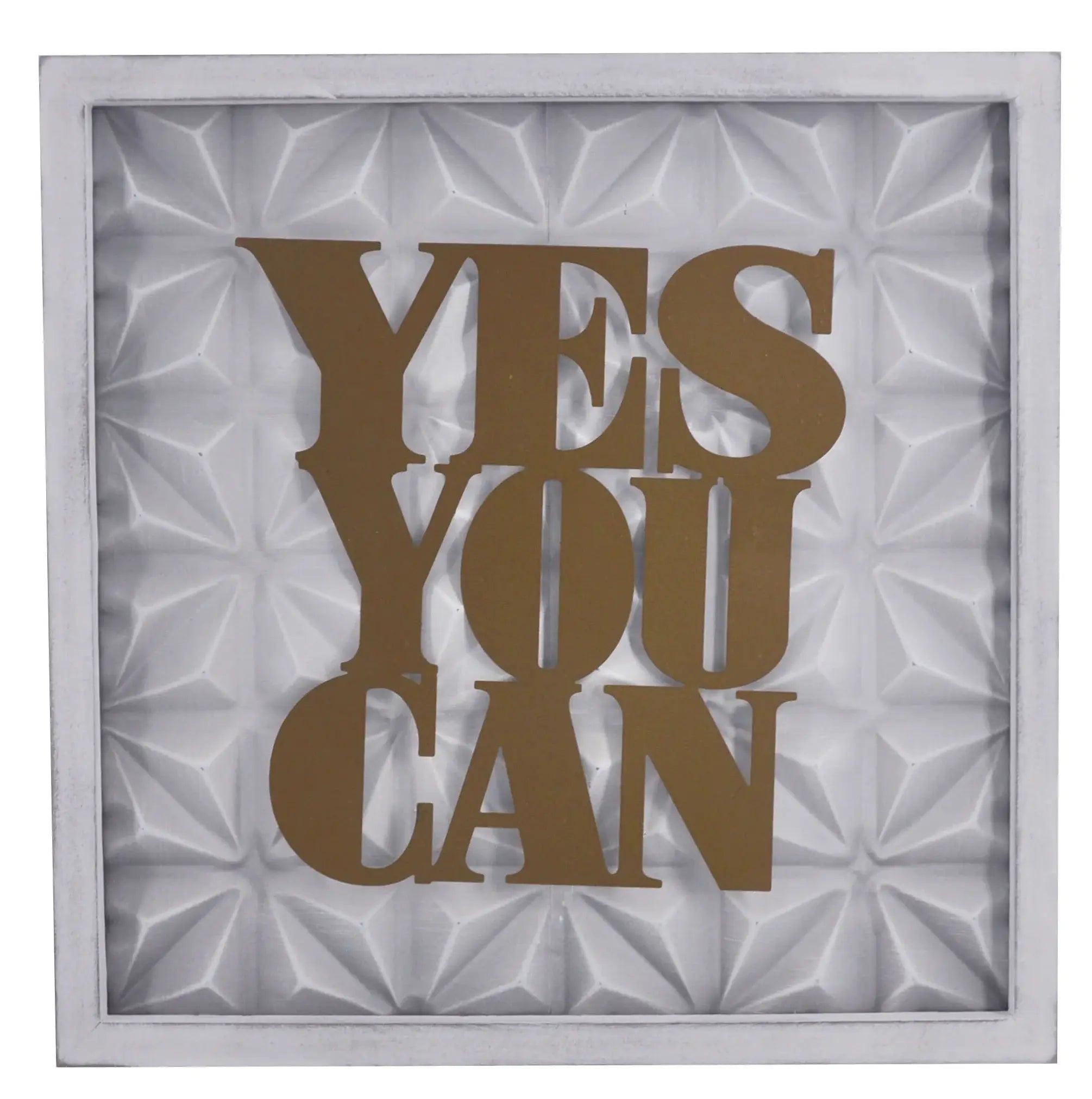 14" X 14" Antiqued Brass And White Yes You Can Metal And Wood Square Wall Decor - Homeroots - Flyclothing LLC