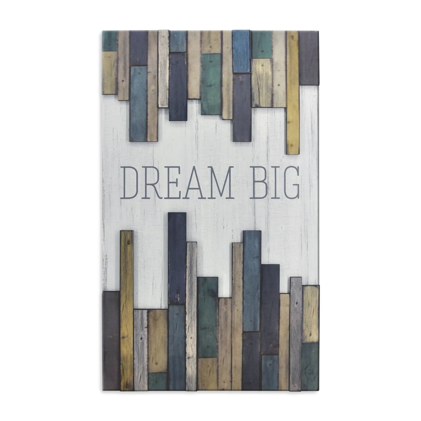 32" X 19" Blue Tan And White Dream Big Wood Wall Decor - Homeroots - Flyclothing LLC