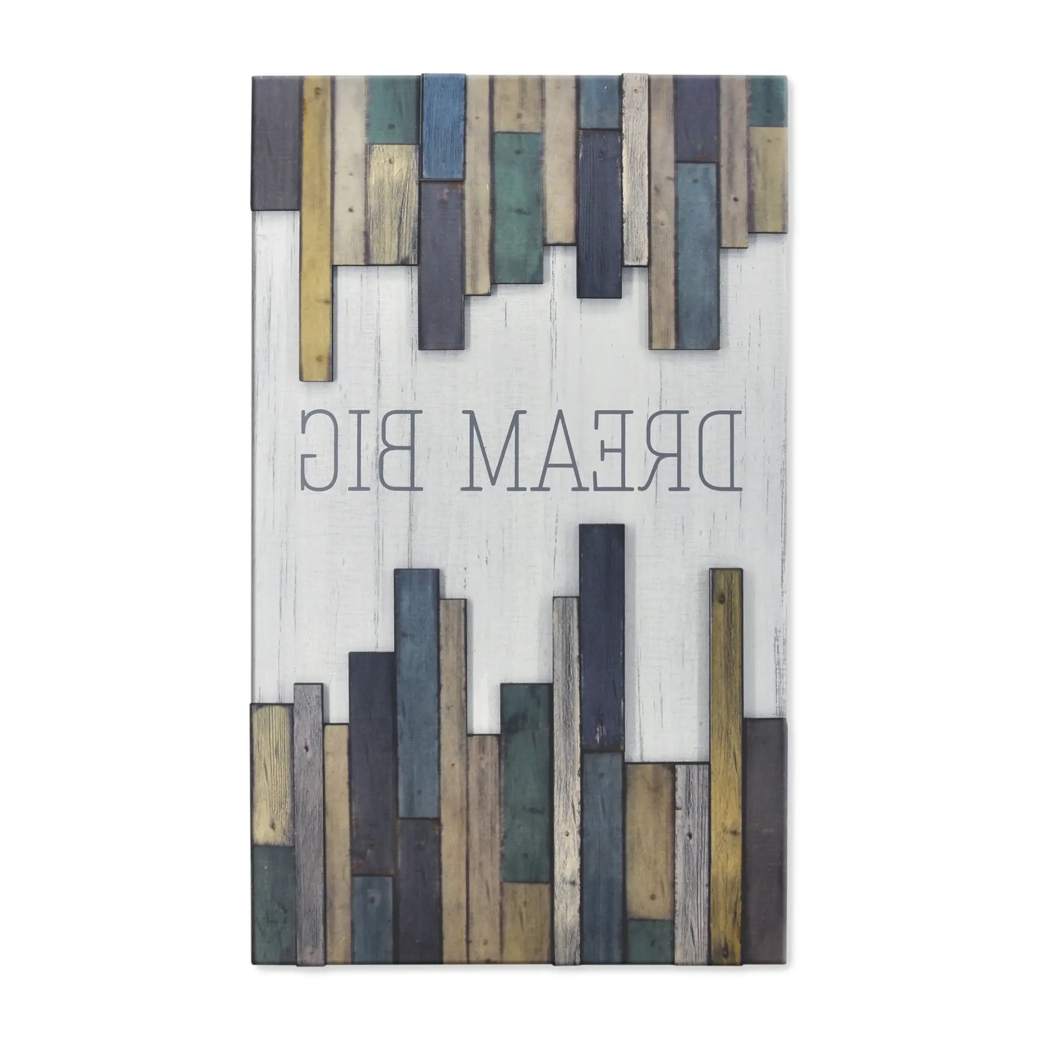 32" X 19" Blue Tan And White Dream Big Wood Wall Decor - Homeroots - Flyclothing LLC