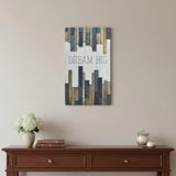 32" X 19" Blue Tan And White Dream Big Wood Wall Decor - Homeroots - Flyclothing LLC