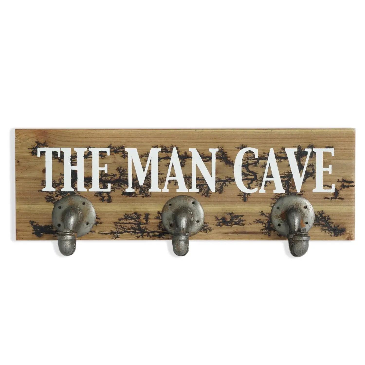 12" X 27" Natural Silver And White Man Cave Metal And Wood Wall Decor With Hooks - Homeroots - Flyclothing LLC