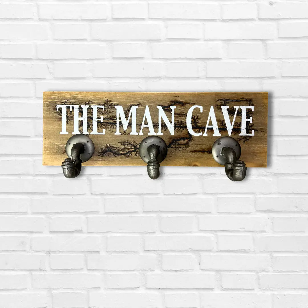 12" X 27" Natural Silver And White Man Cave Metal And Wood Wall Decor With Hooks - Homeroots - Flyclothing LLC