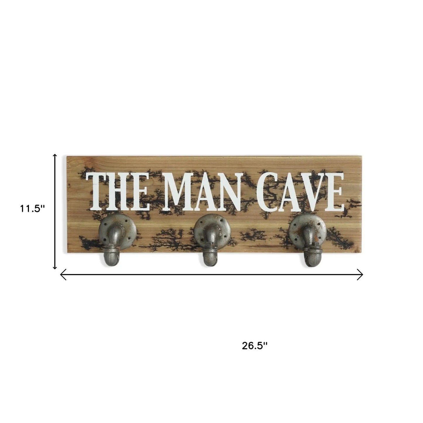 12" X 27" Natural Silver And White Man Cave Metal And Wood Wall Decor With Hooks - Homeroots - Flyclothing LLC