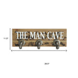 12" X 27" Natural Silver And White Man Cave Metal And Wood Wall Decor With Hooks - Homeroots - Flyclothing LLC