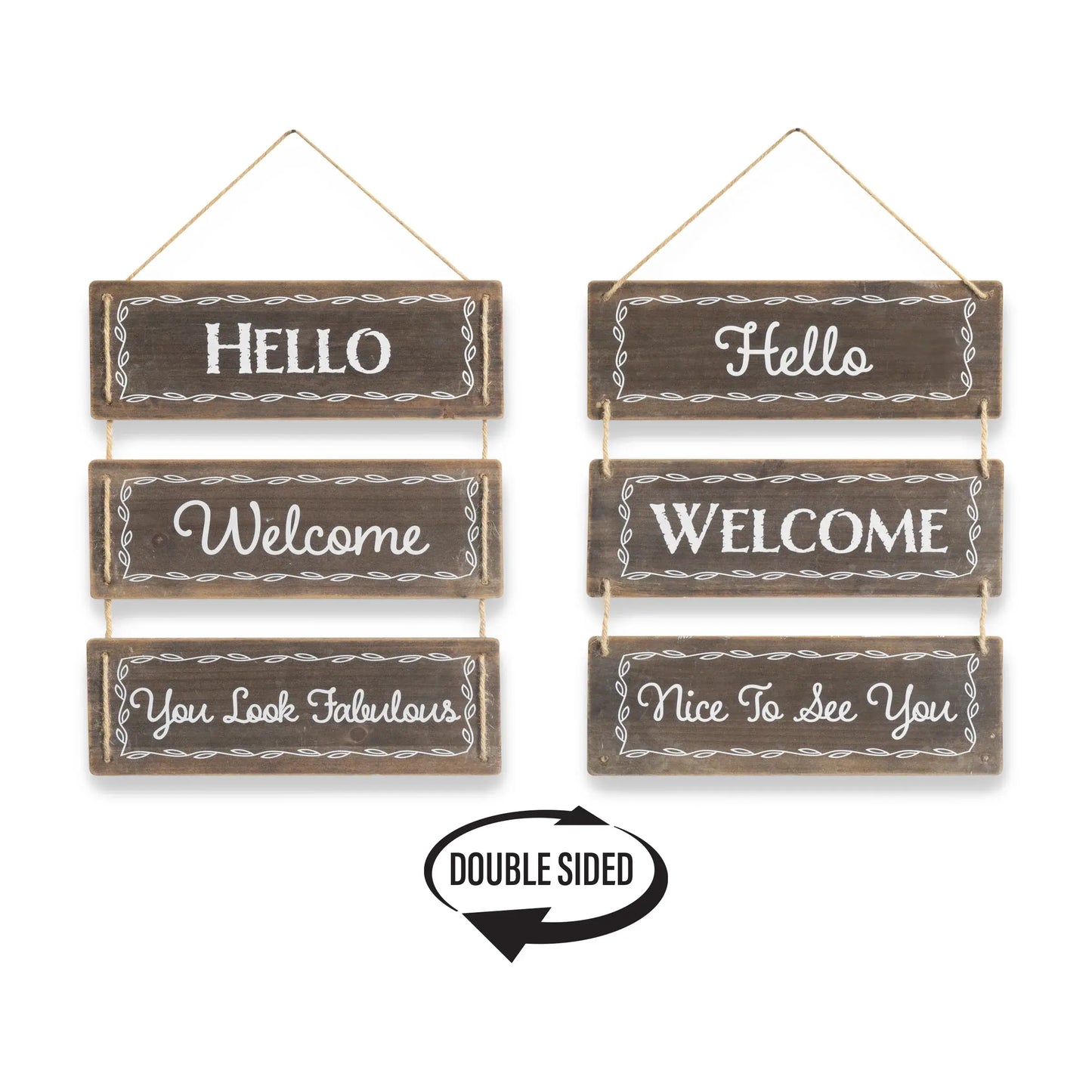 14" X 12" Brown And White Reversible Welcome Wood Wall Decor - Homeroots - Flyclothing LLC