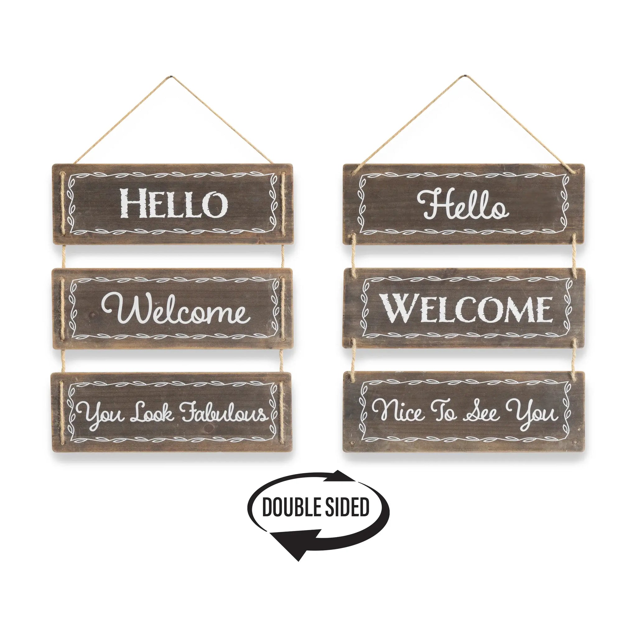 14" X 12" Brown And White Reversible Welcome Wood Wall Decor - Homeroots - Flyclothing LLC