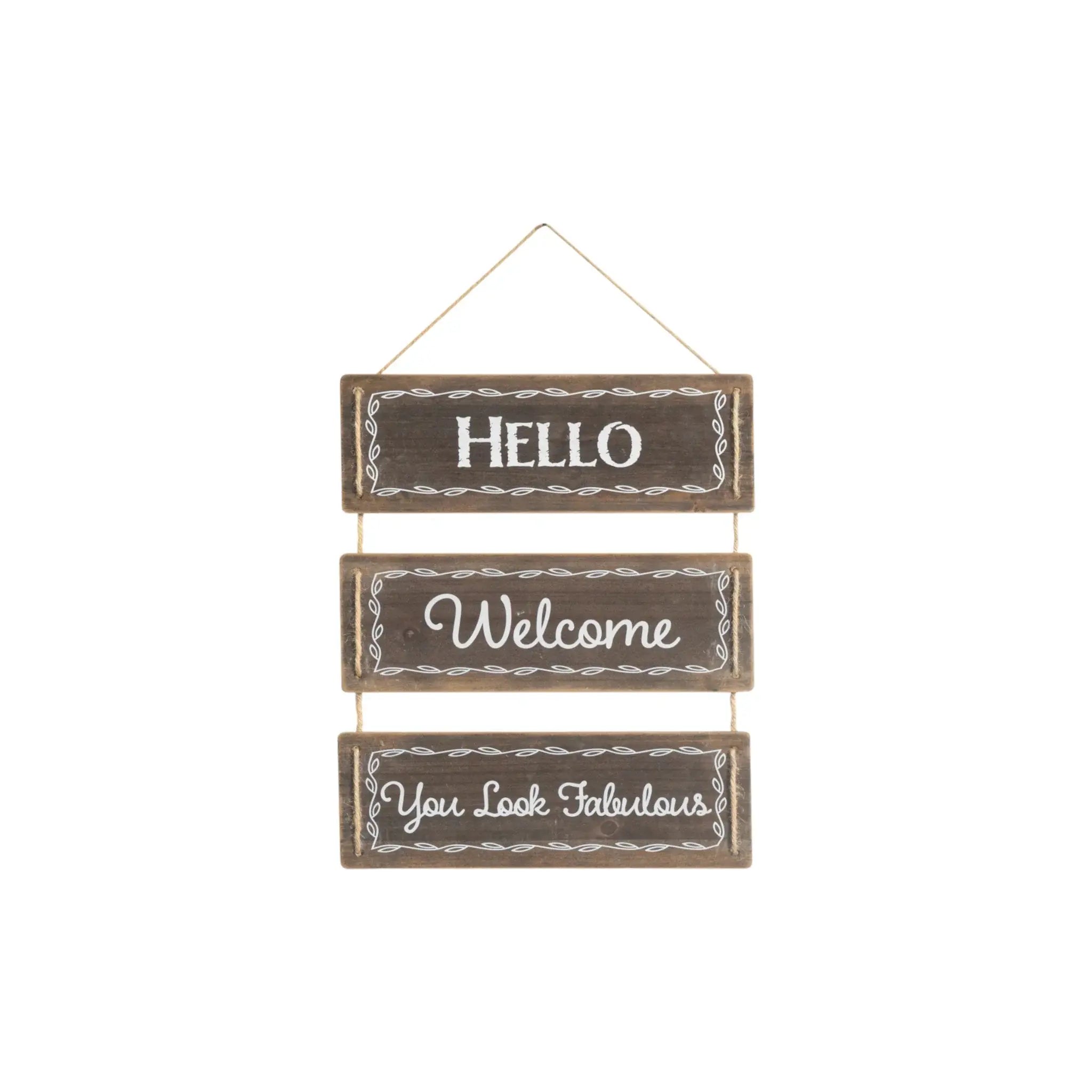14" X 12" Brown And White Reversible Welcome Wood Wall Decor - Homeroots - Flyclothing LLC