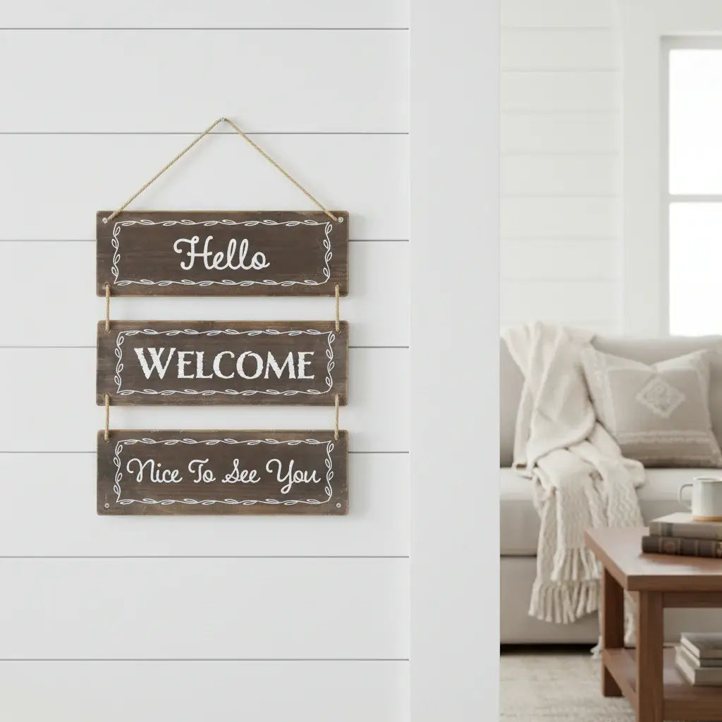 14" X 12" Brown And White Reversible Welcome Wood Wall Decor - Homeroots - Flyclothing LLC