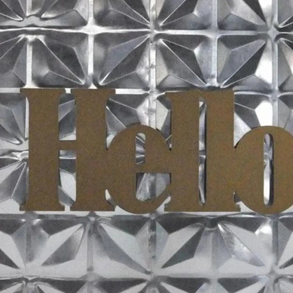 14" X 14" Antiqued Brass And Gray Hello Metal And Wood Square Wall Decor - Homeroots - Flyclothing LLC