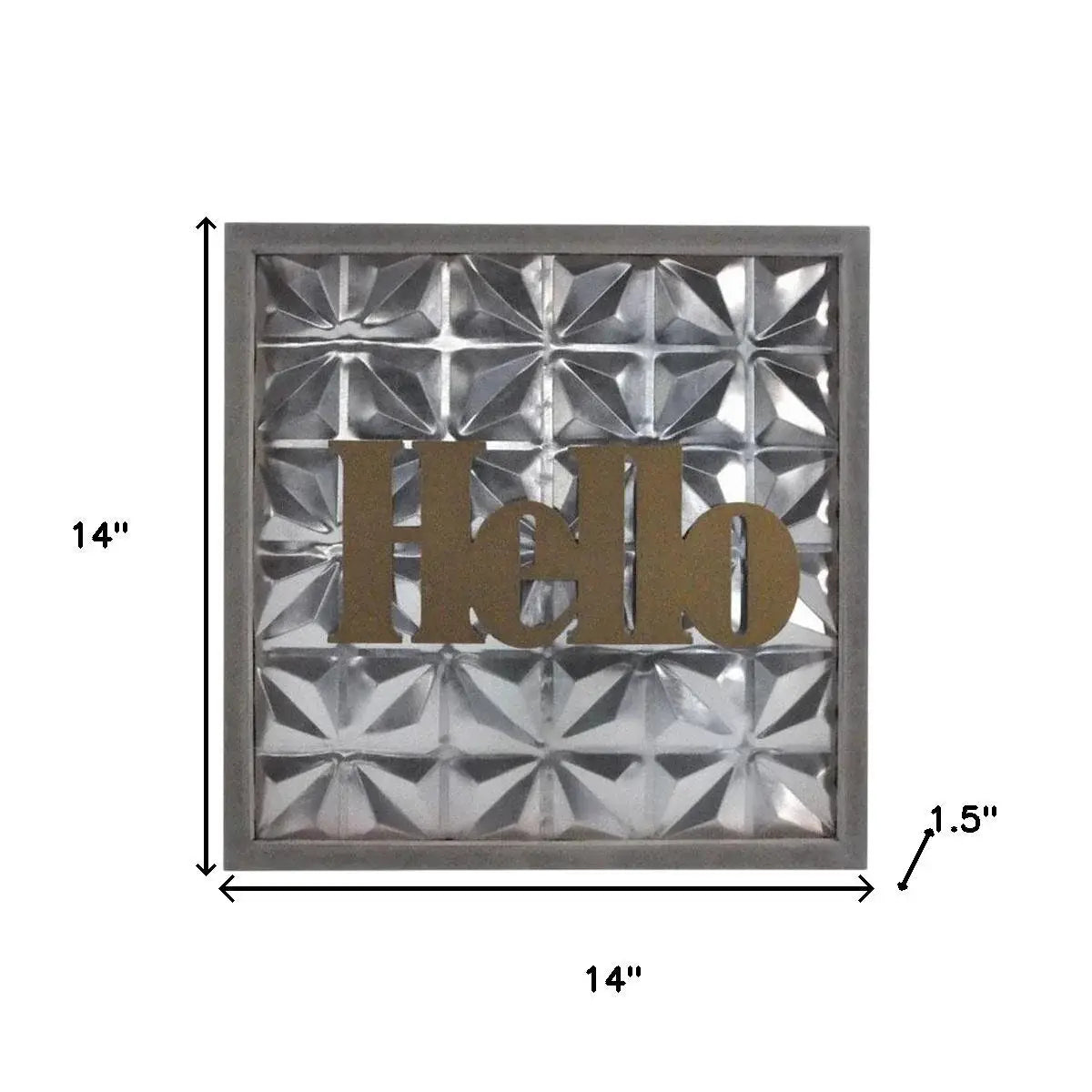 14" X 14" Antiqued Brass And Gray Hello Metal And Wood Square Wall Decor - Homeroots - Flyclothing LLC