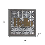 14" X 14" Antiqued Brass And Gray Hello Metal And Wood Square Wall Decor - Homeroots - Flyclothing LLC