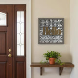 14" X 14" Antiqued Brass And Gray Hello Metal And Wood Square Wall Decor - Homeroots - Flyclothing LLC
