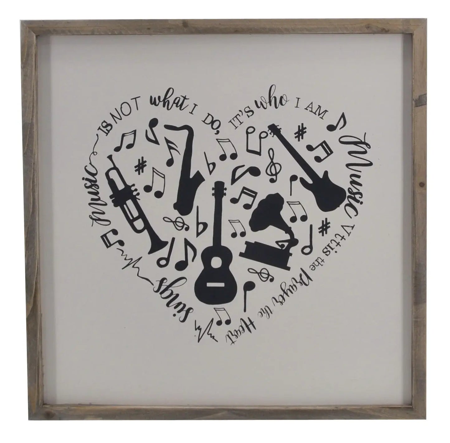 16" X 16" Black And White Heart Music Wood Square Framed Art - Homeroots - Flyclothing LLC