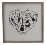16" X 16" Black And White Heart Music Wood Square Framed Art - Homeroots - Flyclothing LLC