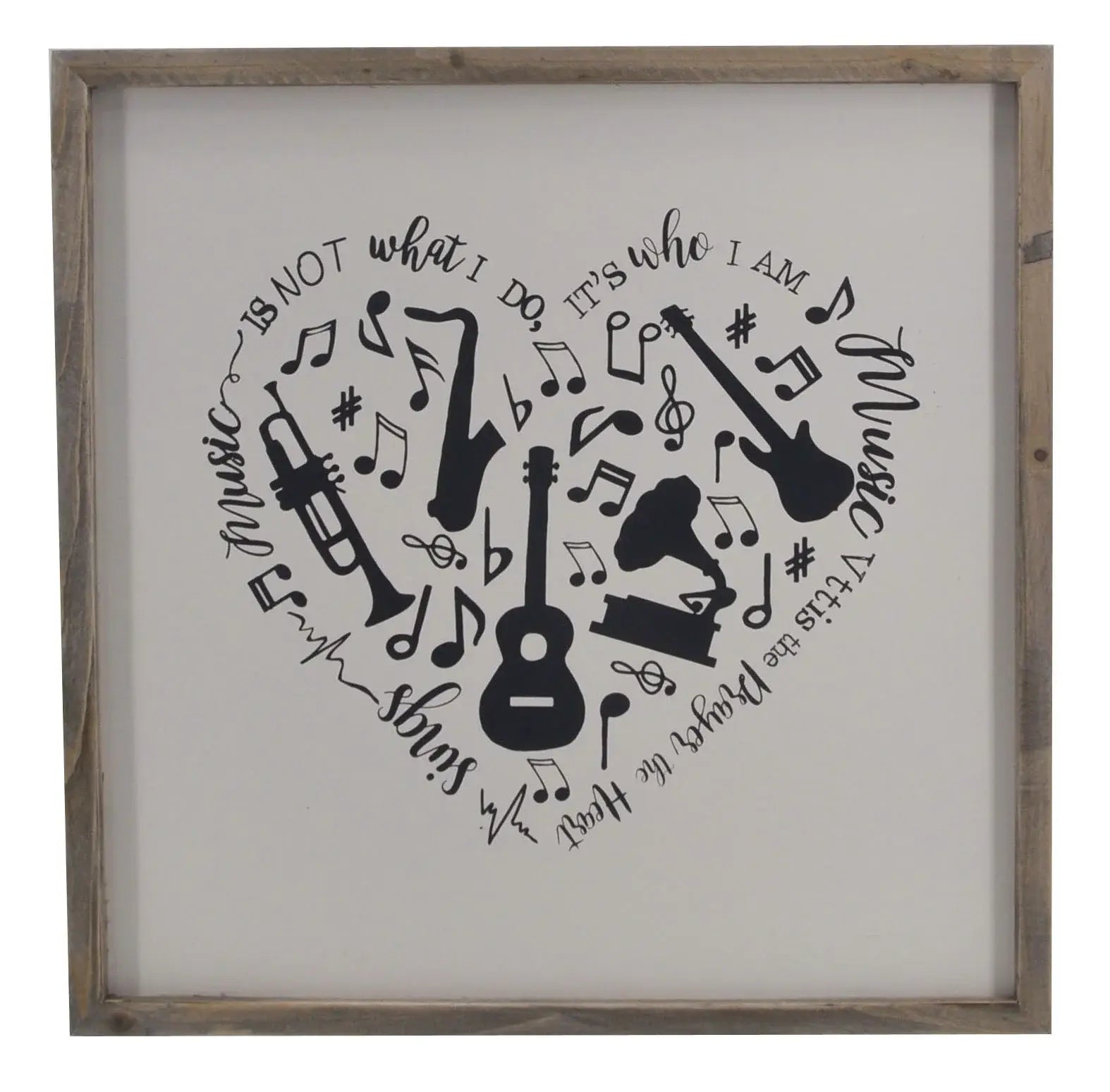 16" X 16" Black And White Heart Music Wood Square Framed Art - Homeroots - Flyclothing LLC