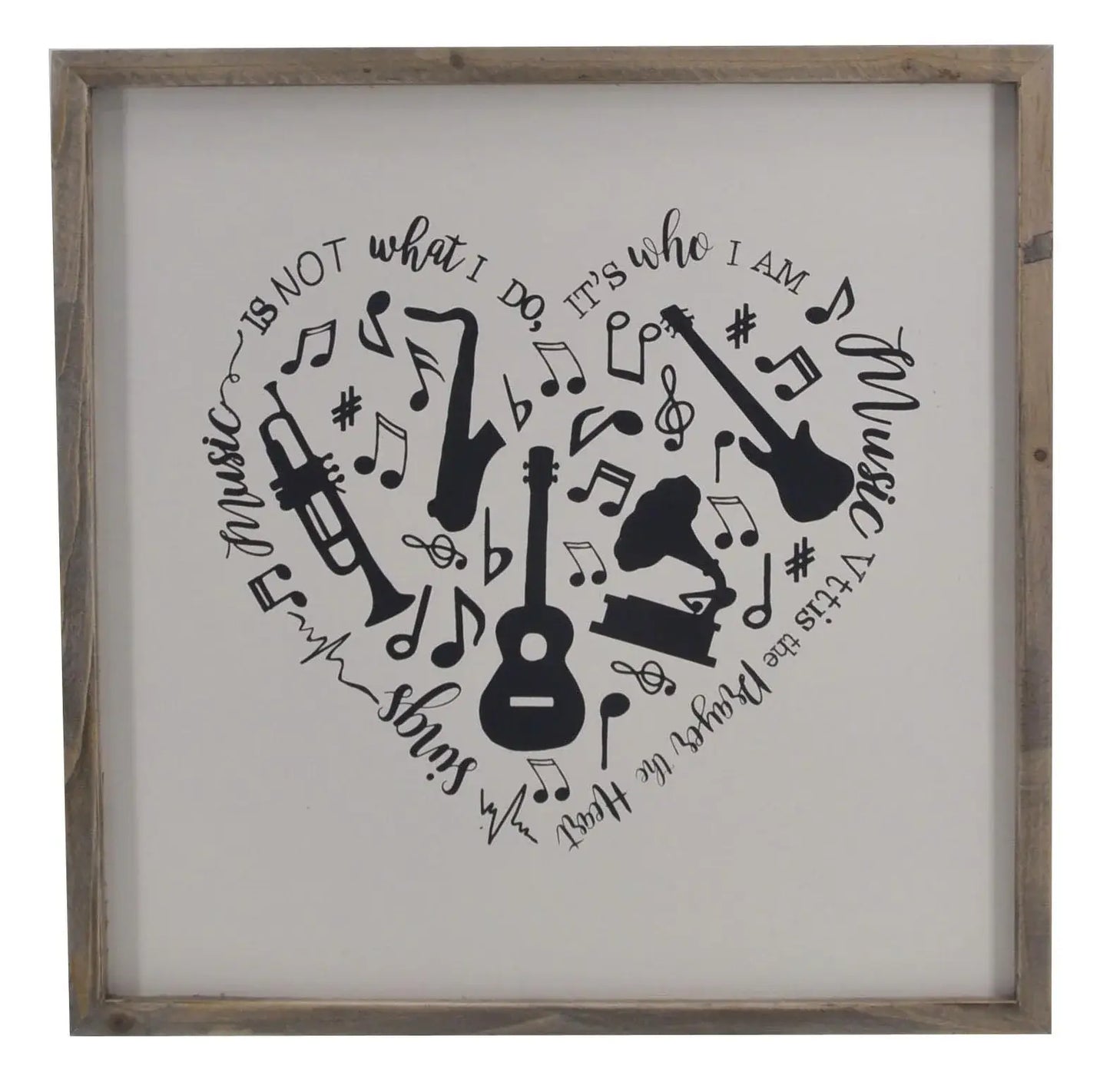 16" X 16" Black And White Heart Music Wood Square Framed Art - Homeroots - Flyclothing LLC