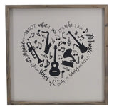 16" X 16" Black And White Heart Music Wood Square Framed Art - Homeroots - Flyclothing LLC