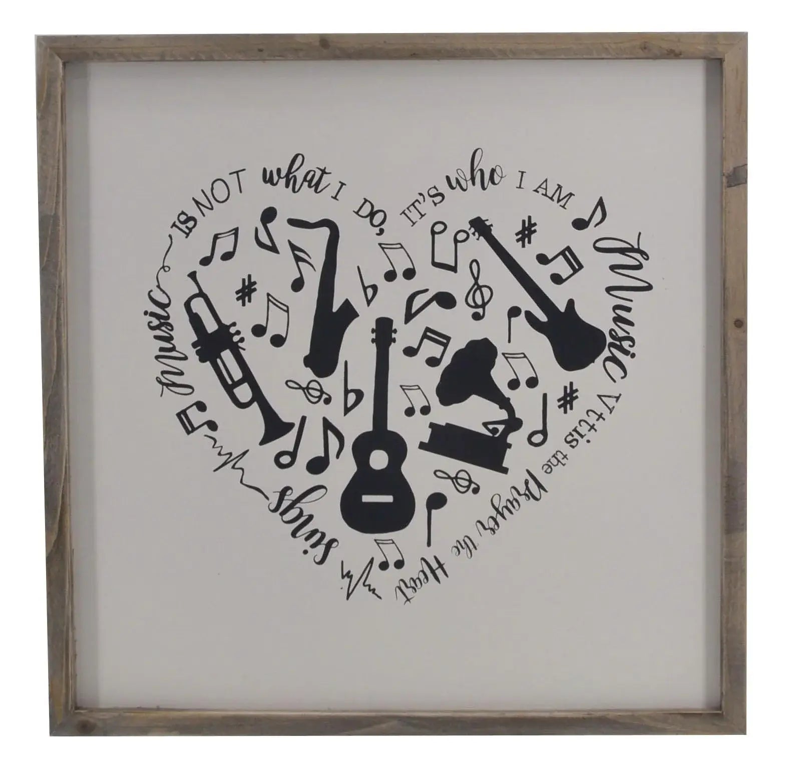 16" X 16" Black And White Heart Music Wood Square Framed Art - Homeroots - Flyclothing LLC