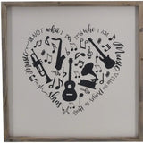 16" X 16" Black And White Heart Music Wood Square Framed Art - Homeroots - Flyclothing LLC