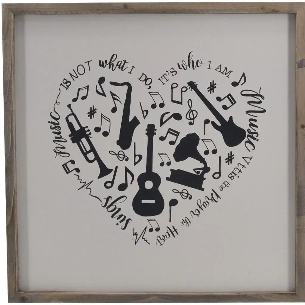 16" X 16" Black And White Heart Music Wood Square Framed Art - Homeroots - Flyclothing LLC