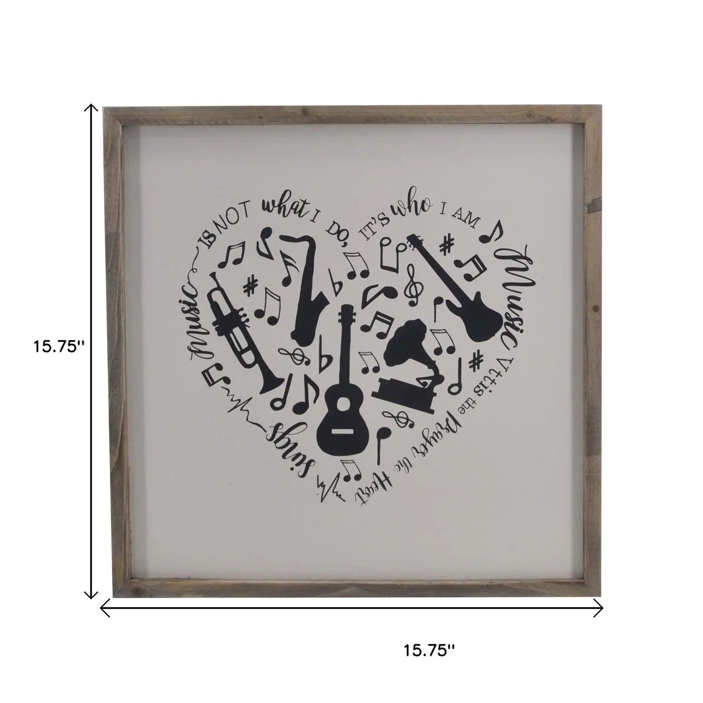 16" X 16" Black And White Heart Music Wood Square Framed Art - Homeroots - Flyclothing LLC