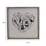 16" X 16" Black And White Heart Music Wood Square Framed Art - Homeroots - Flyclothing LLC
