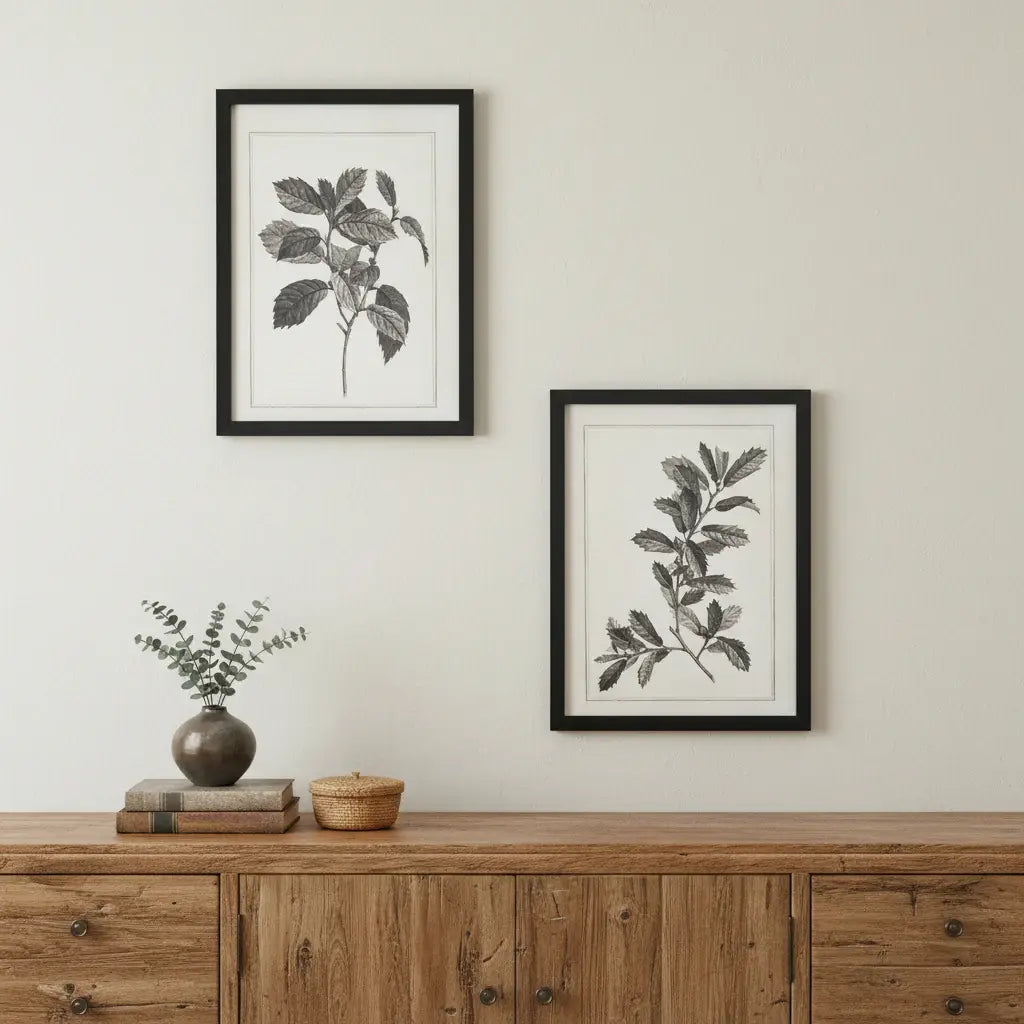 Set of Two Black And White Botanical Leaves Framed Art - Homeroots - Flyclothing LLC