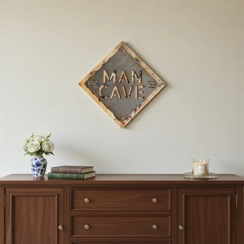 19" X 18" Gray And Natural Man Cave Metal And Wood Wall Decor - Homeroots - Flyclothing LLC